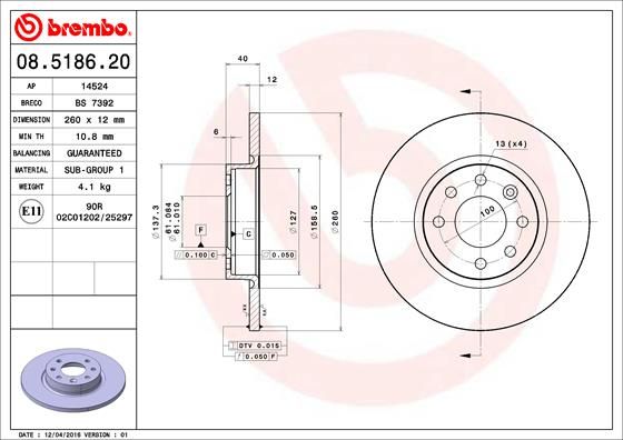 фото Тормозной диск brembo 08.5186.20