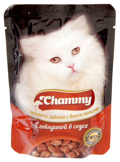 фото Влажный корм для кошек chammy, с говядиной в соусе, 85г