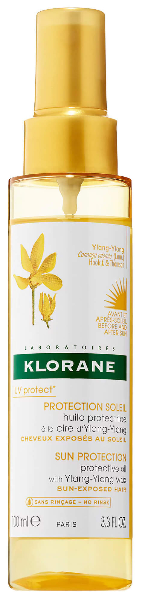 фото Масло для волос klorane sun protection protective oil with ylang-ylang wax 100 мл