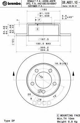 фото Тормозной диск brembo задний для 08a65110