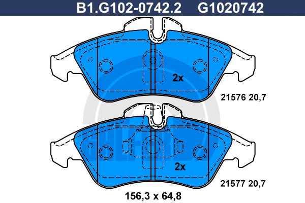 

Комплект тормозных дисковых колодок GALFER B1.G102-0742.2