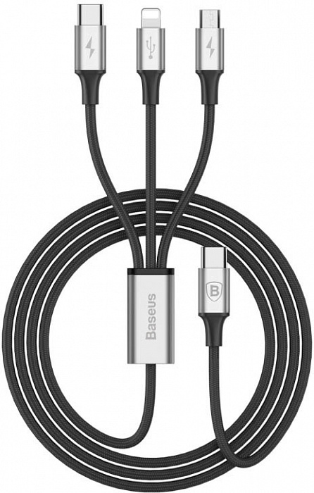 фото Кабель baseus rapid series 3-in-1 microusb/lightning 1,2м black/silver
