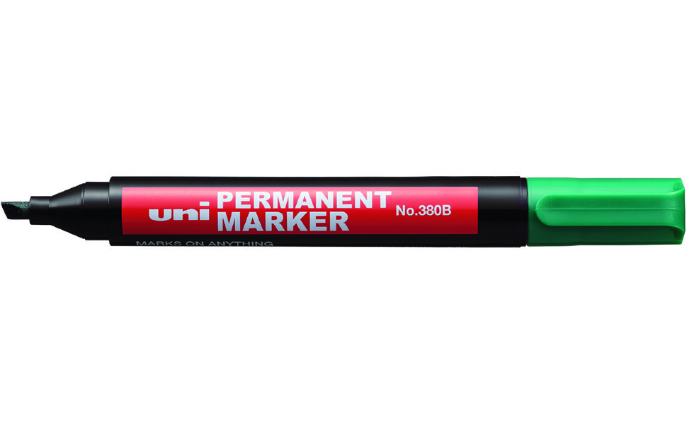 Маркер перманентный Uni 380B 1-4,5мм клиновидный (зеленый, 1 штука)