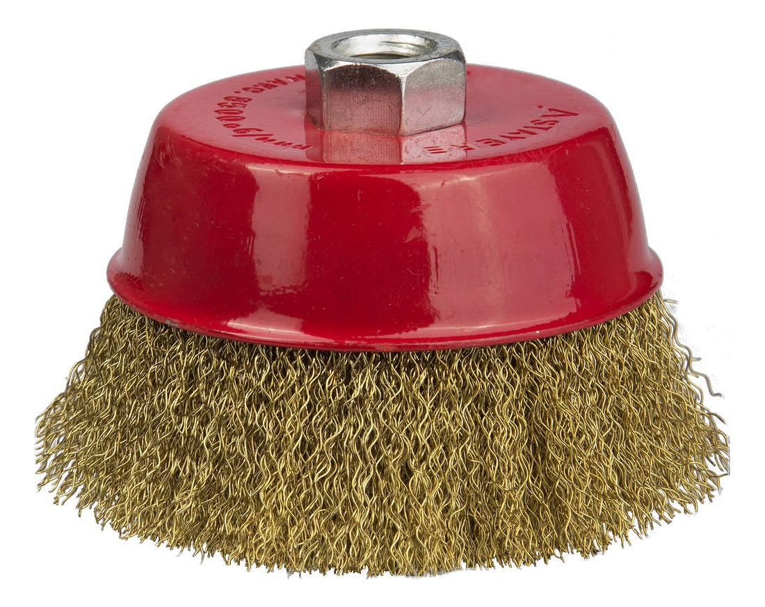 

Чашечная кордщетка для угловых шлифмашин Stayer 35125-075_z01, Щетка чашечная Stayer для УШМ, витая латунированная стальная проволока 0,3мм, 75мм/М14