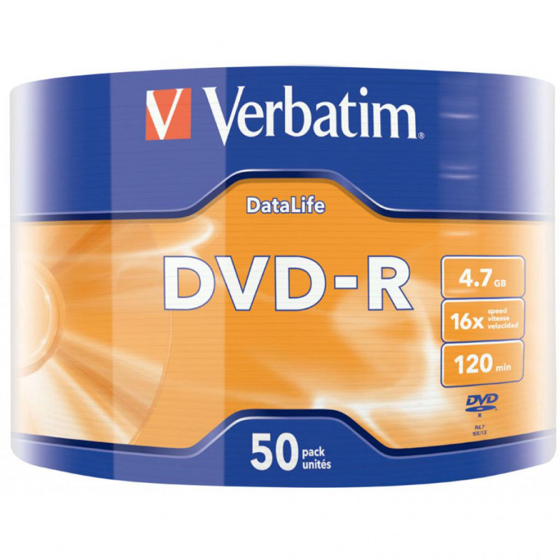 фото Verbatim диски dvd-r verbatim 16x 4.7gb data life 50шт 43791