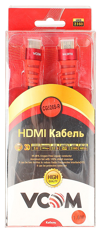 фото Кабель vcom hdmi - hdmi 1,8м red/black (cg526s)