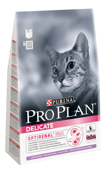 Сухой корм для кошек PRO PLAN Delicate Optirenal, индейка, рис,0,4кг