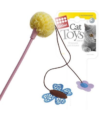 Игрушка для кошек GiGwi Дразнилка на стеке с бабочкой и цветочком, 43 см