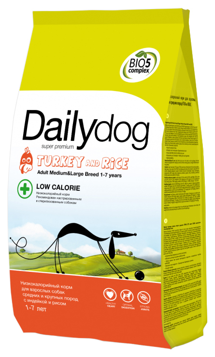 фото Сухой корм для собак dailydog adult medium-large breed low calorie, индейка и рис, 3кг