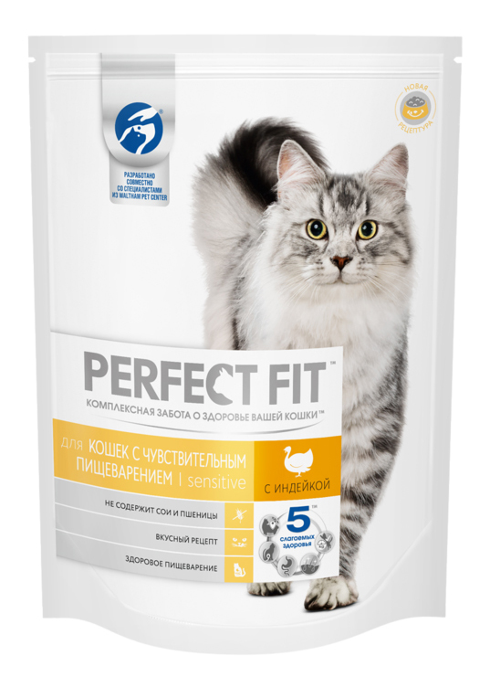 

Сухой корм для кошек Perfect Fit Sensitive, индейка, 10шт по 650г, Sensitive