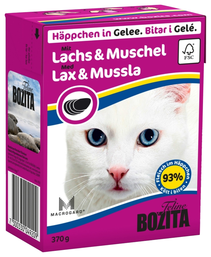 фото Консервы для кошек bozita feline chunks in jelly, с лососем и мидиями в желе, 370г