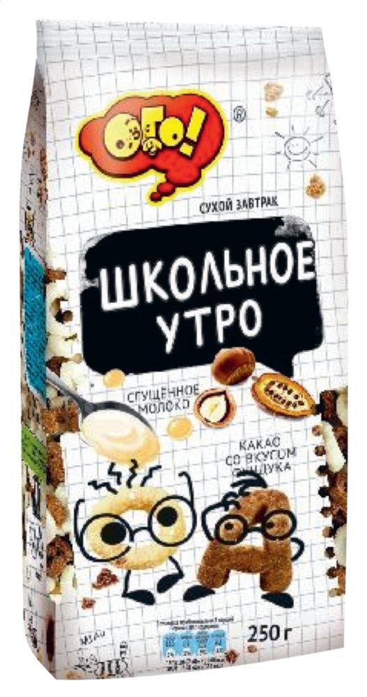 

Сухой завтрак школьное утро Ого! со сгущенным молоком и какао со вкусом фундука 250 г