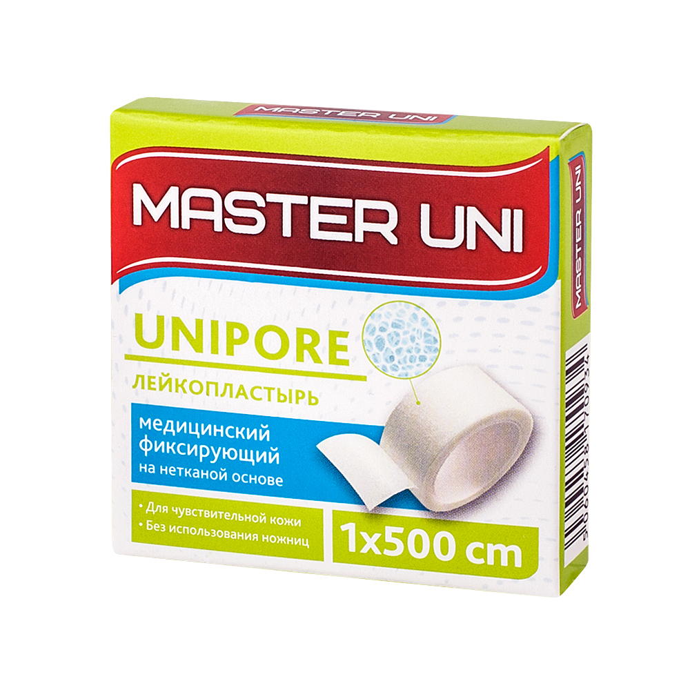Купить UNIPORE Лейкопластырь 1 х 500 см на нетканой основе, Пластырь Master Uni Unipore фиксирующий на нетканой основе 1 х 500 см, белый