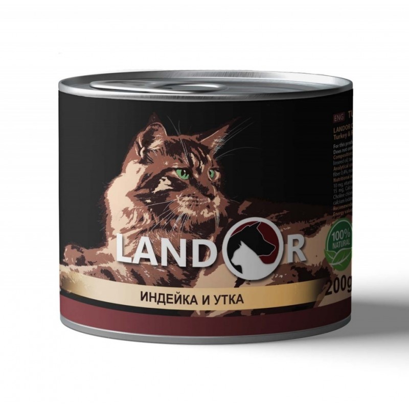 

Консервы для кошек Landor Adult Cats, индейка с уткой, 200г, Adult Cats