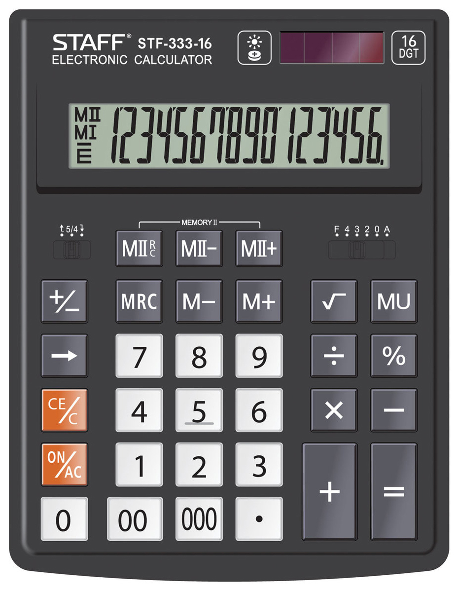 Калькулятор Staff PLUS настольный STF-333, 16 разрядов, двойное питание, 200x154 мм