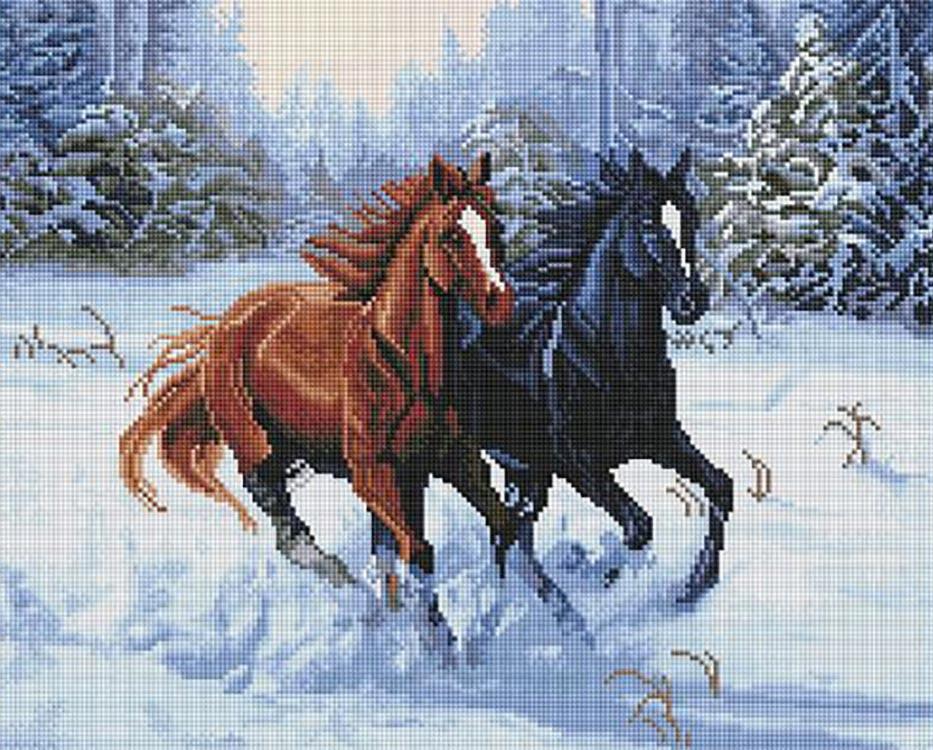 

Алмазная вышивка Painting Diamond Лошади в снегу, 40x50 см, Лошади в снегу