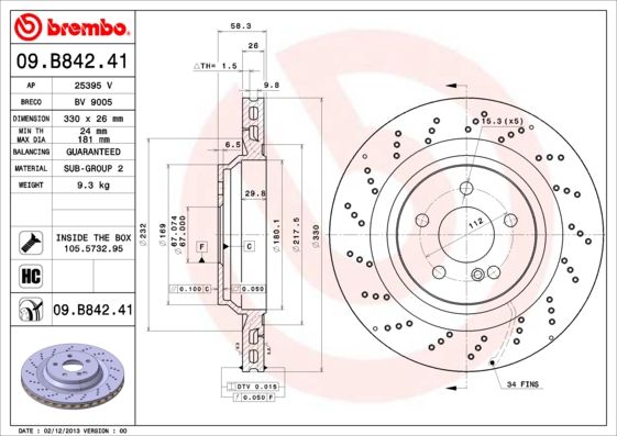 фото Тормозной диск brembo 09.b842.41