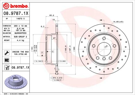 фото Тормозной диск brembo 08.9787.1x