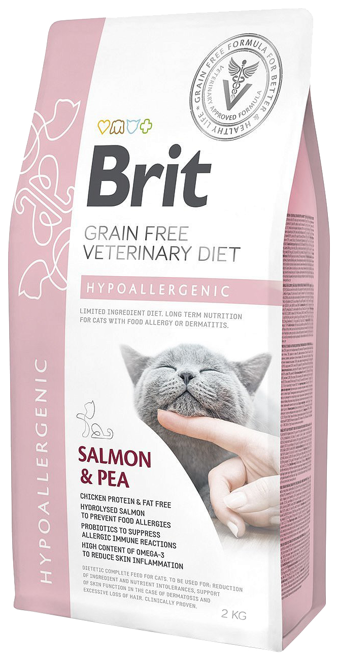 фото Сухой корм для кошек brit veterinary diet hypoallergenic, гипоаллергенный, лосось, 2кг