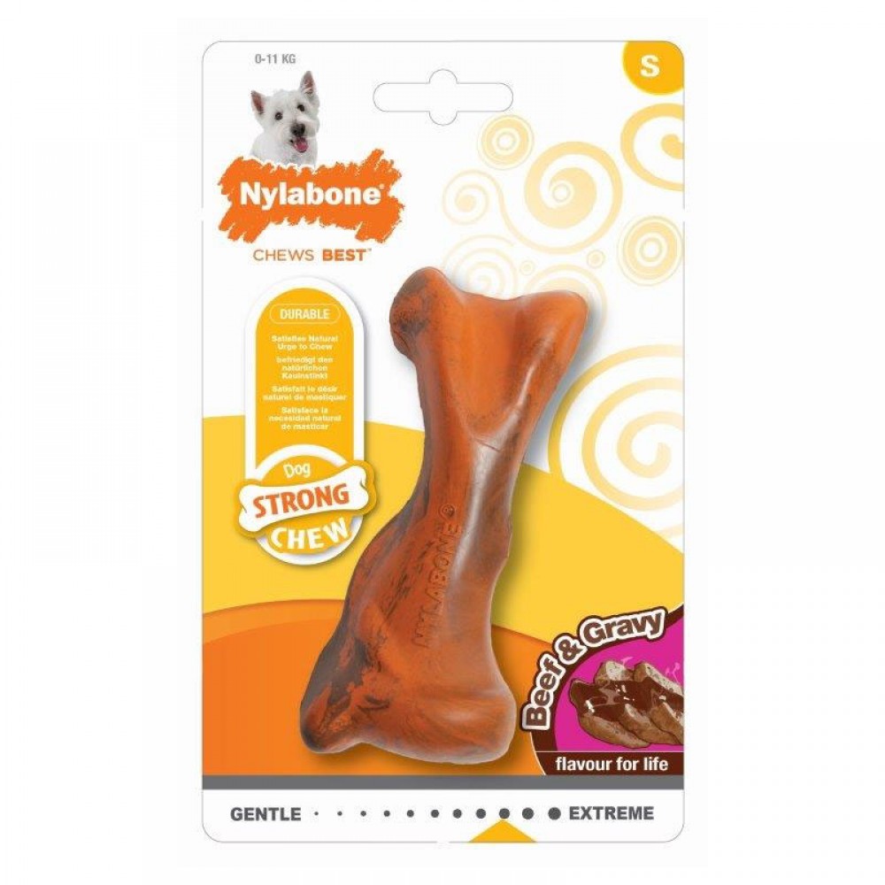 фото Жевательная игрушка для собак nylabone косточка жесткая с ароматом говядины s