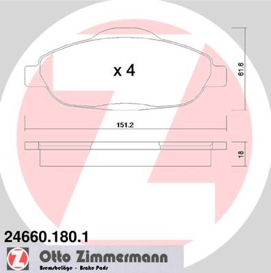 фото Комплект тормозных колодок, дисковый тормоз zimmermann 24660.180.1