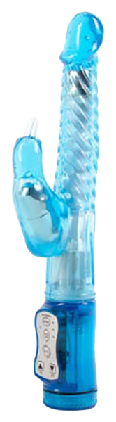 фото Голубой гнущийся вибратор с клиторальной стимуляцией 25 см white label