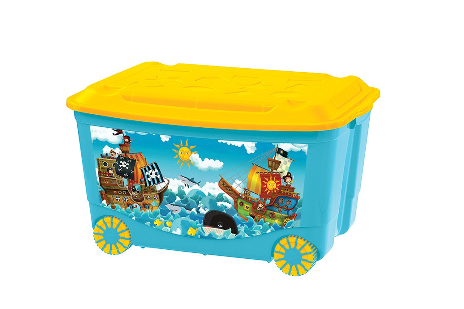 фото Ящик для игрушек бытпласт на колесах с аппликацией русалочка сиреневый