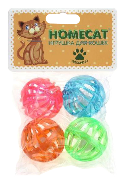 фото Игрушка для кошек homecat мячи пластиковые калейдоскоп с колокольчиком, диаметр 4см, 4 шт
