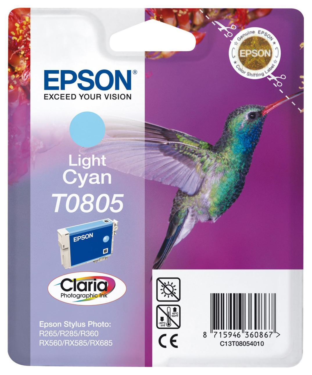 Картридж для струйного принтера Epson C13T08054011, голубой, оригинал