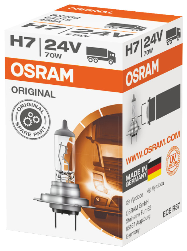 фото Лампа галогенная автомобильная osram н7 24 v 70w (64215)