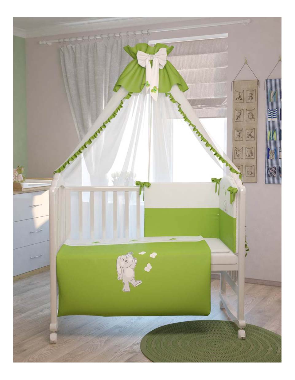 фото Комплект детского постельного белья тополь polini зайки 7 предметов 120 х 60 зеленый