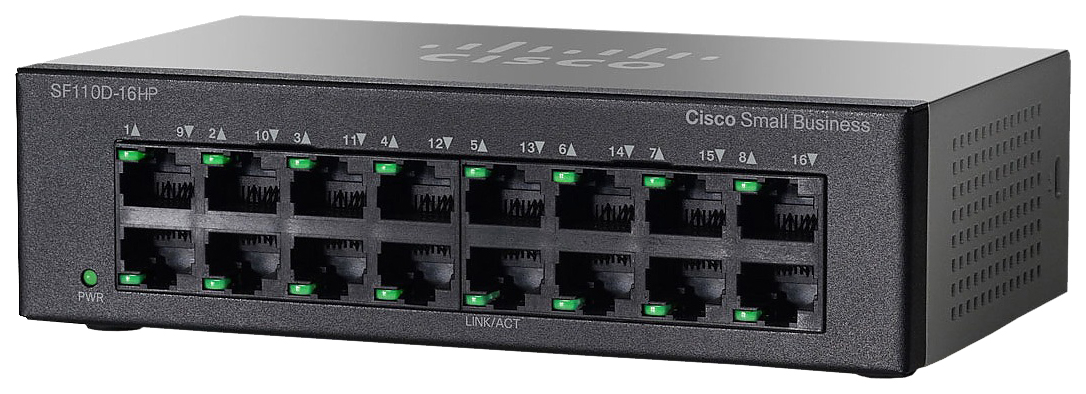 

Коммутатор Cisco 100 Series SF110D-16-EU Black, SF110D