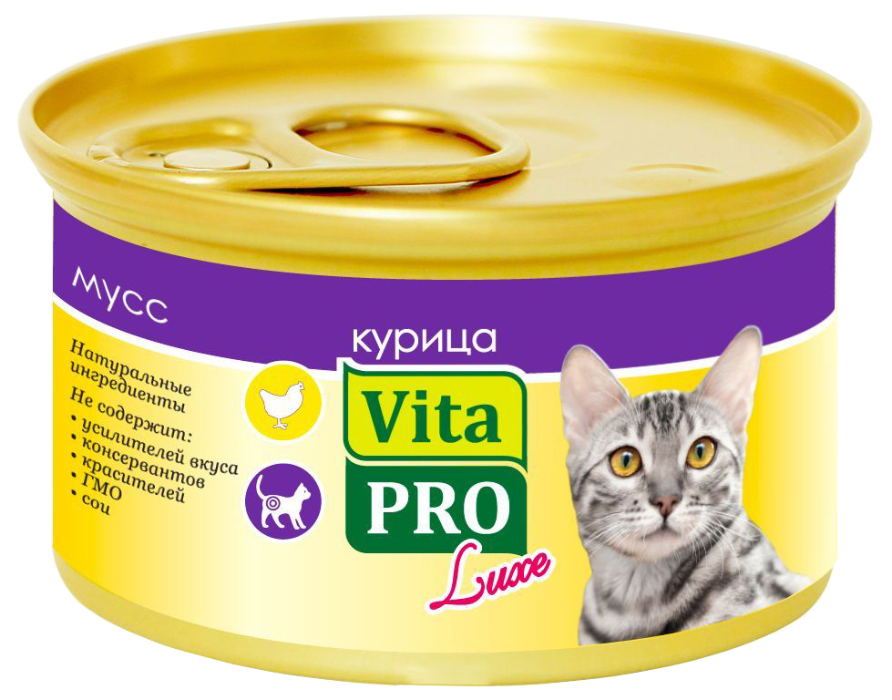 Консервы для кошек VitaPRO Luxe, мусс с курицей, 85г