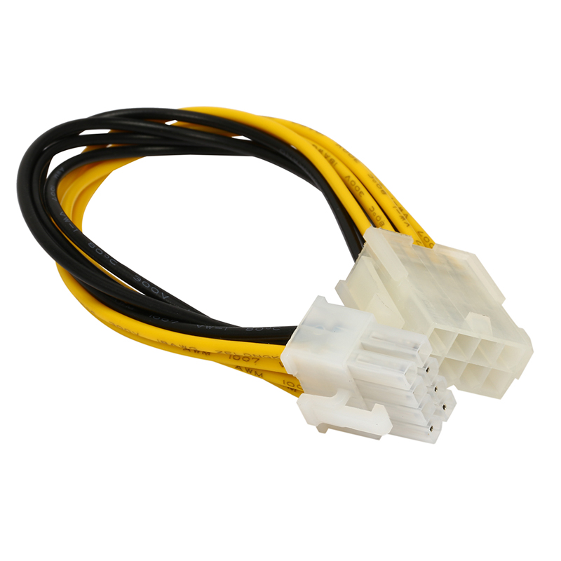 фото Кабель telecom atx 8 pin-atx 8 pin, m-f 0,2м black/yellow (ext-8m-8f-20sm)