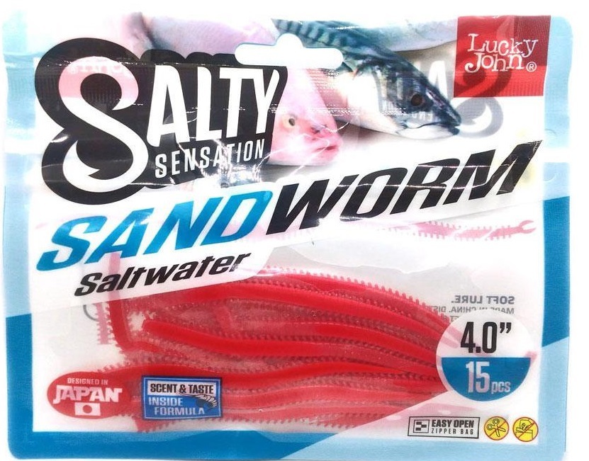 

Силиконовая приманка Lucky John Salt Water Sandworm 100 мм, F40, 15 шт., Красный, Salt Water Sandworm