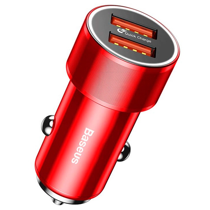 

Автомобильное ЗУ быстрое QC 3.0 2xUSB Baseus Small Screw - Красное (CAXLD-B09), Small Screw