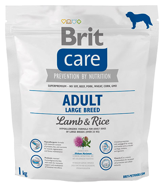 фото Сухой корм для собак brit care adult large breed, для крупных пород, ягненок и рис, 1кг