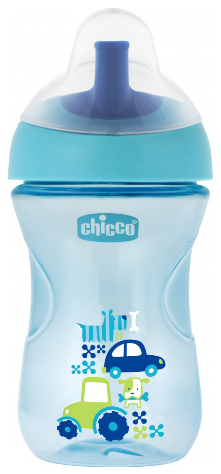 Чашка-поильник Chicco Advanced Cup с трубочкой 266 мл Голубой с машинкой