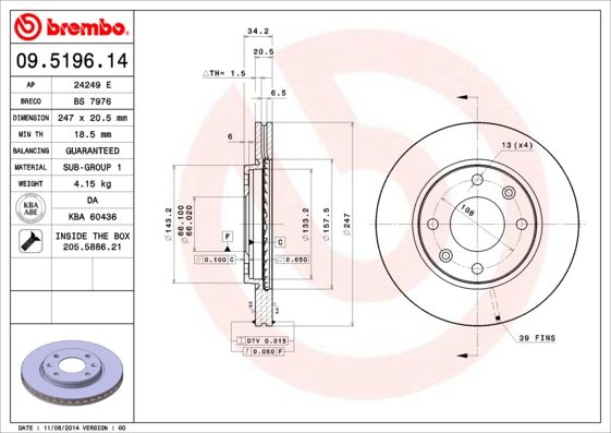 

Тормозной диск brembo 09.5196.11