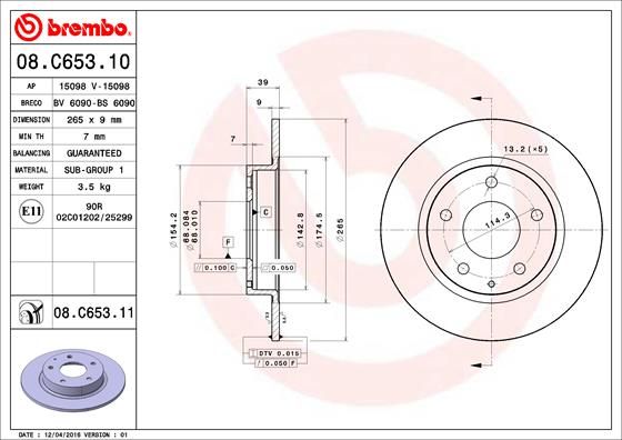 фото Тормозной диск brembo 08.c653.11