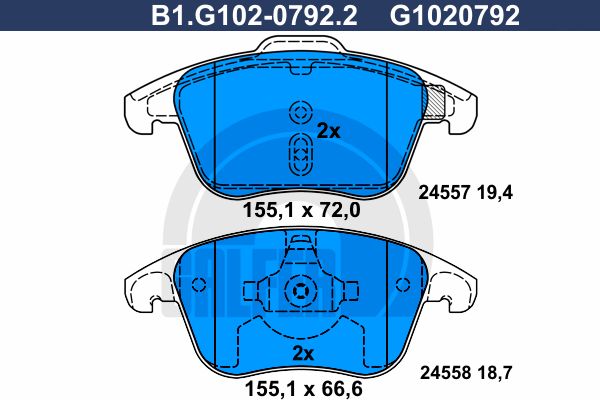 

Комплект тормозных дисковых колодок GALFER B1.G102-0792.2