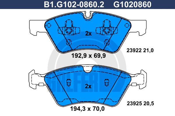 

Комплект тормозных дисковых колодок GALFER B1.G102-0860.2