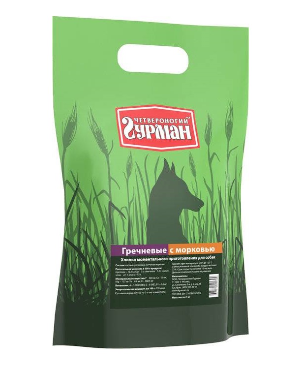 

Каша для собак Четвероногий Гурман Гречневая, с морковью, 1кг, Гречневая