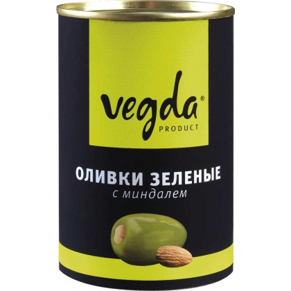 фото Оливки зеленые вегда с миндалем жестяная банка vegda