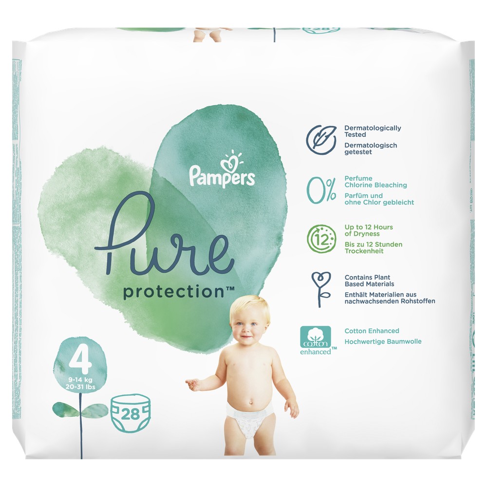 фото Подгузники pampers pure protection 9-14 кг, размер 4, 28 шт.