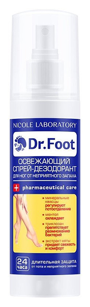 Дезодорант для ног Dr.Foot Освежающий от неприятного запаха 150 мл спрей дезодорант элен lifesiz для ног и рук освежающий от неприятного запаха 100мл х 3шт