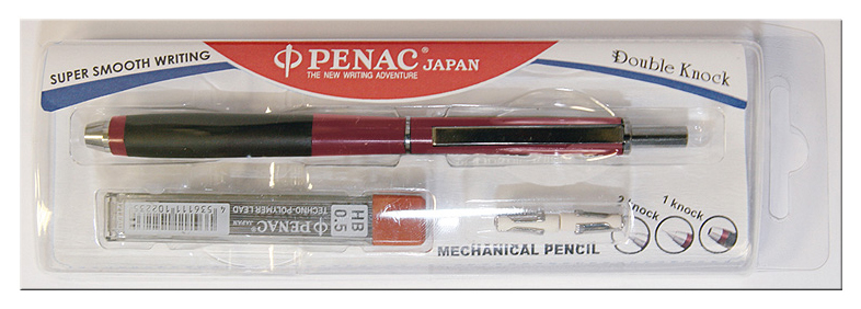 фото Набор "double knock" (механический карандаш, туба с грифелями 0,5 мм, 2 ластика) рубин penac