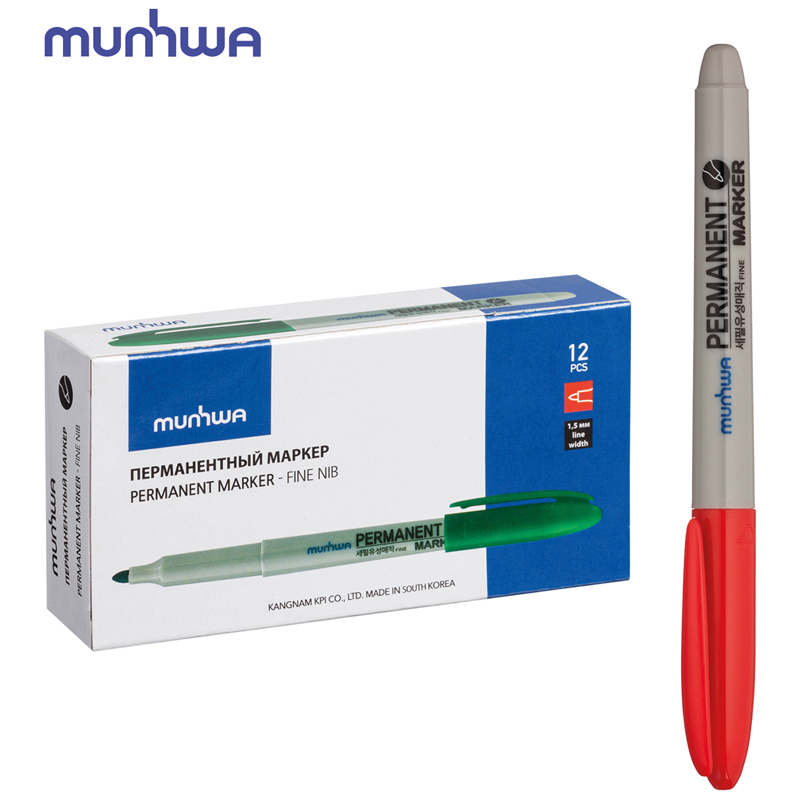 

Маркер перманентный MunHwa красный, пулевидный, 1,5 мм 12 штук