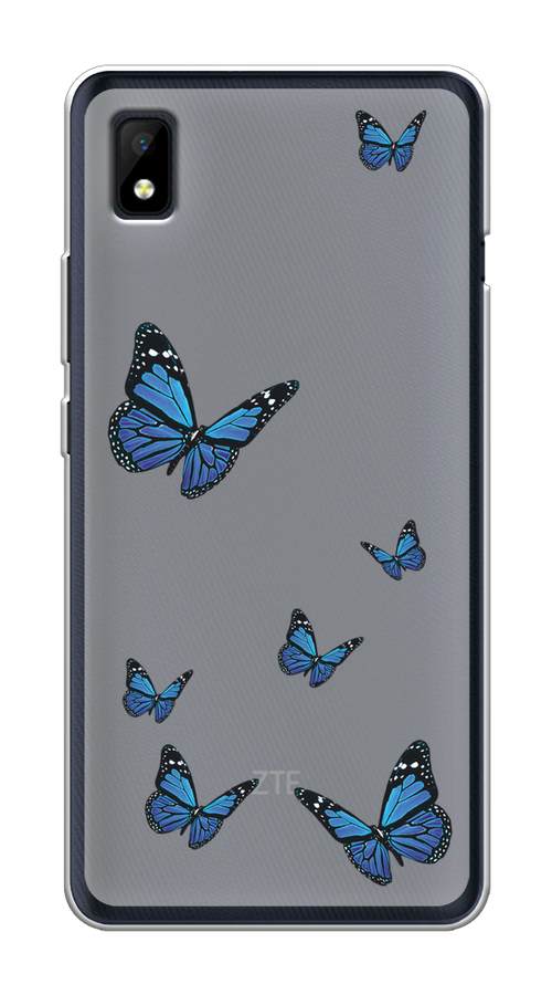 Чехол на ZTE Blade L210 "Blue butterflies" 134150-1 синий,  черный