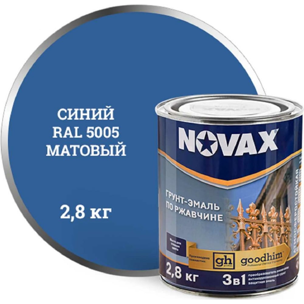 фото Грунт-эмаль goodhim novax 3в1 синий ral 5005, матовая, 2.8 кг 39832